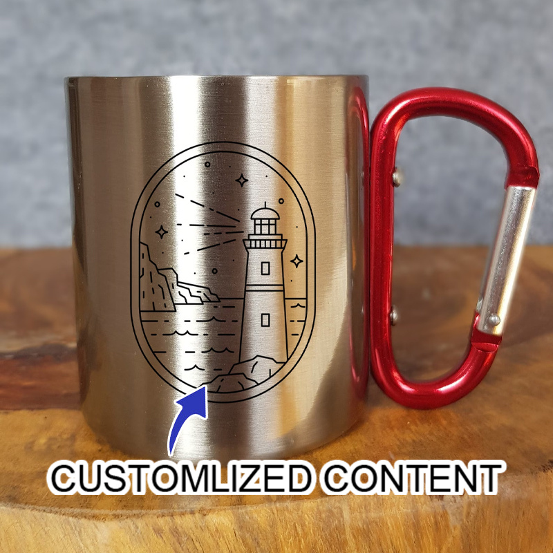 Coffee Equipment For Camping - Roestvrijstalen campingmok met karabijnhaak, bedrukt met